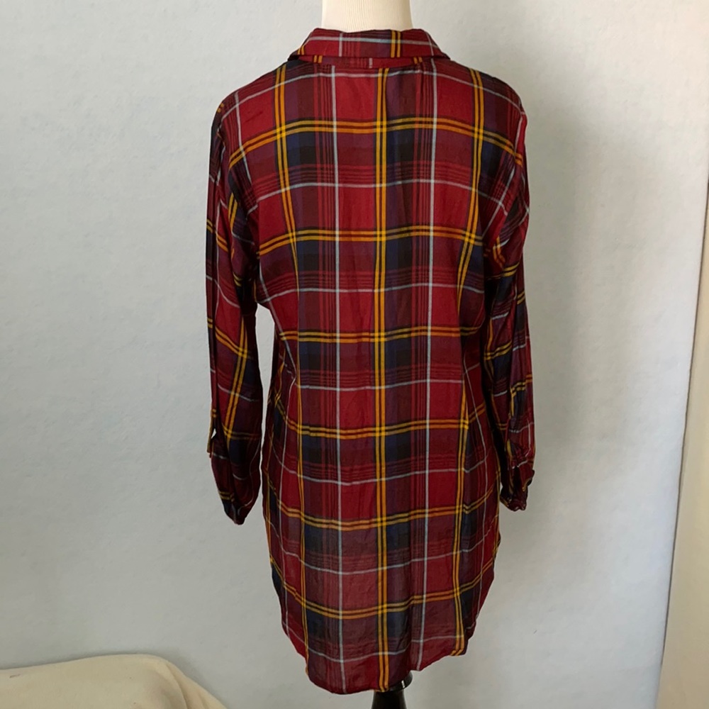 Peace & Pearls Plaid 3/4-Half Sleeve Button Shirt - Picture 6 of 12